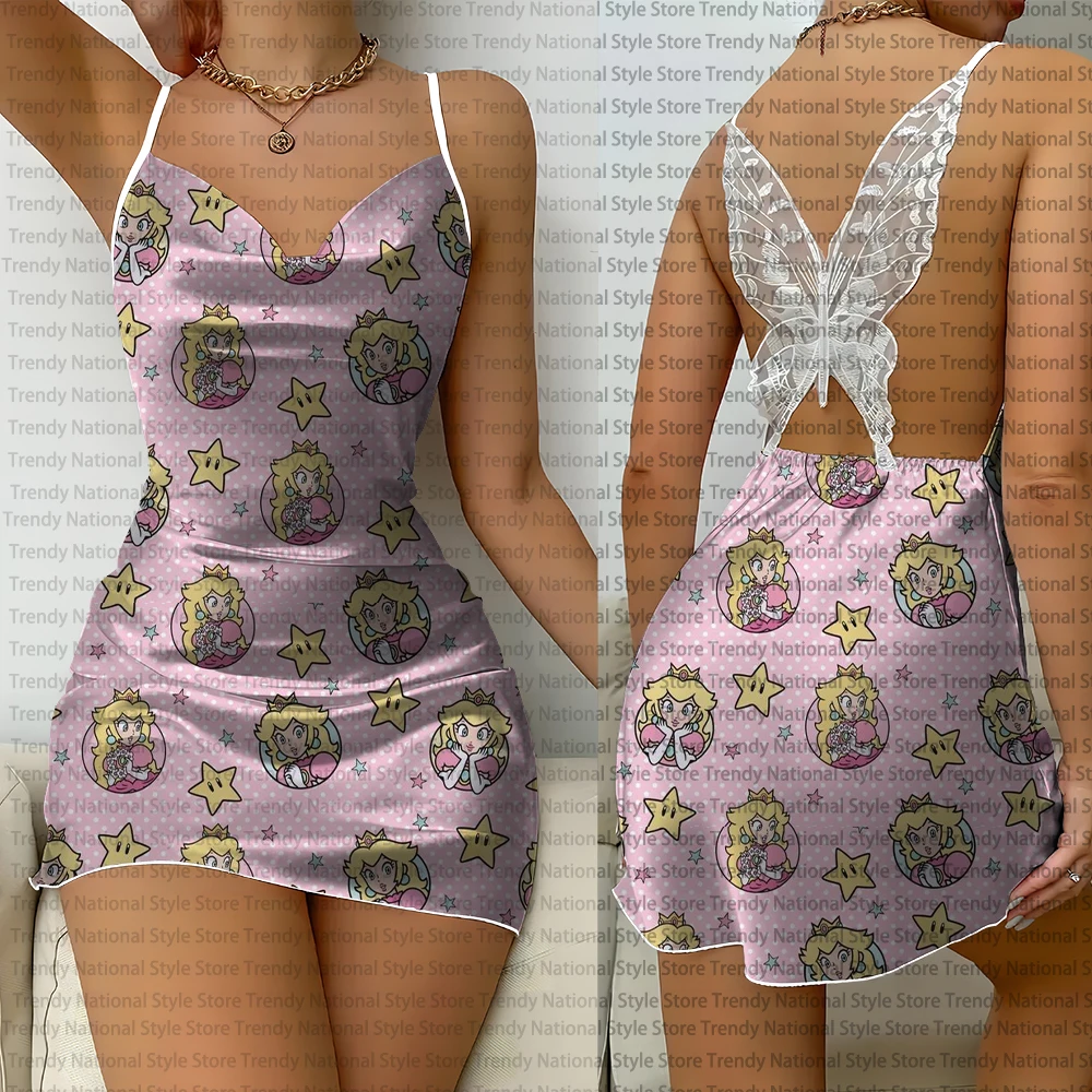 New Style Cartoon Anime Super Mario Print Women's Suspender Dress Casual Fashion Simple Home Clothing Lace Backless Dress