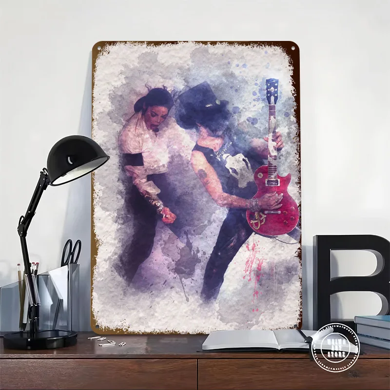 Slas and Micael Jackson Tinplate Posters Customizable Wall Art Retro Vintage Metal Signs for Home Room Decoration Aesthetic Cozy