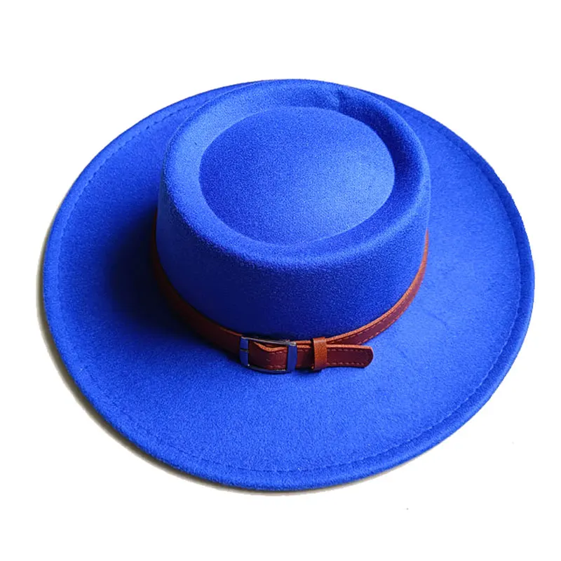 2022 Winter Hat Belt Accessories Round Convex Flat Top Fashion Felt Hat Jazz Hat Fedora gorras Wholesale