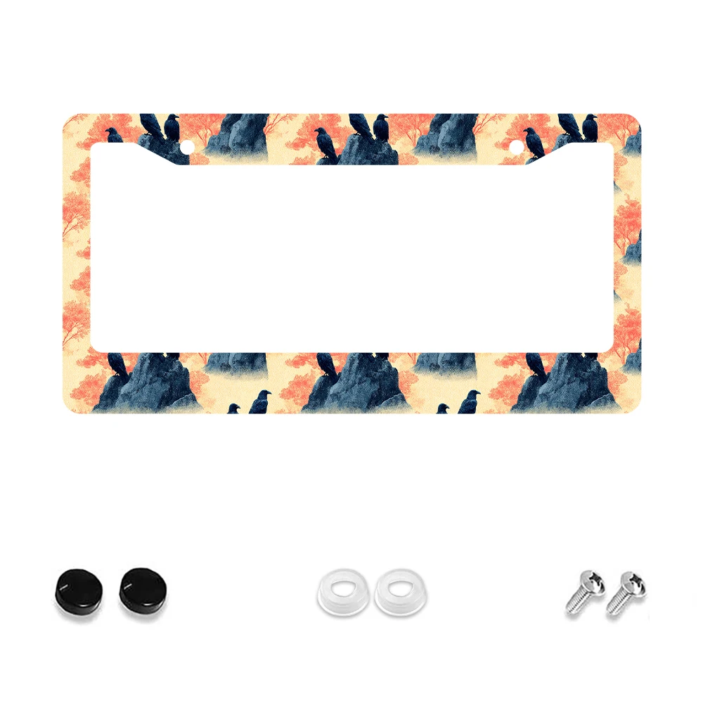 

1 шт., рамка номерного знака с 2 отверстиями в стиле ретро, черно-оранжевый ворона, алюминиевый материал, 6x12 дюймов, с комплектом винтов, уникальный автомобиль