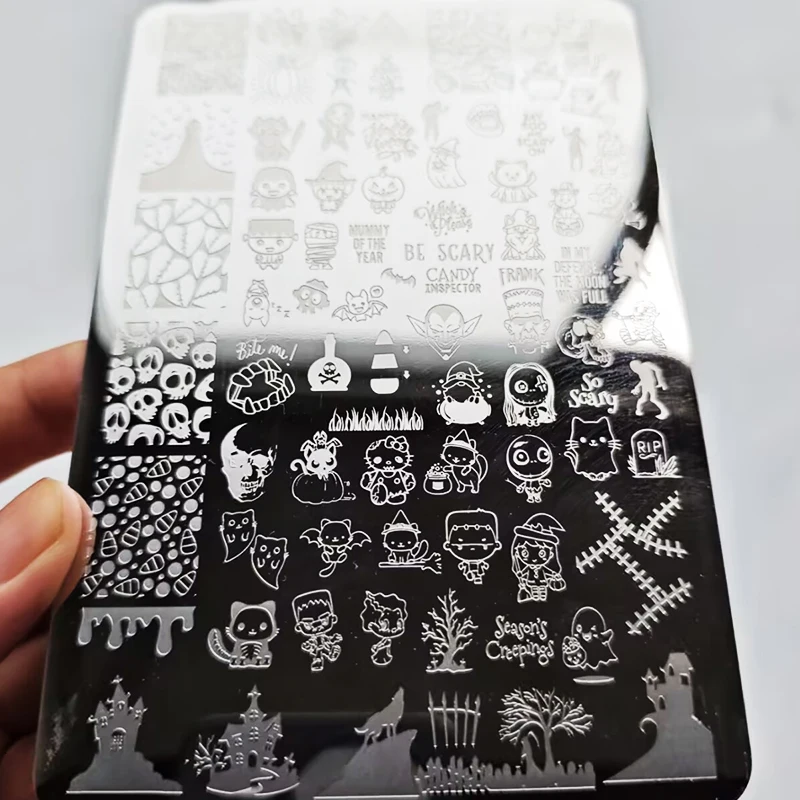 Cartoon Charakter Halloween Nagel Stamping Platten Kürbis Vorlage Schablonen Nail art Stempel Bild Platte Maniküre Nagel Druck Werkzeug