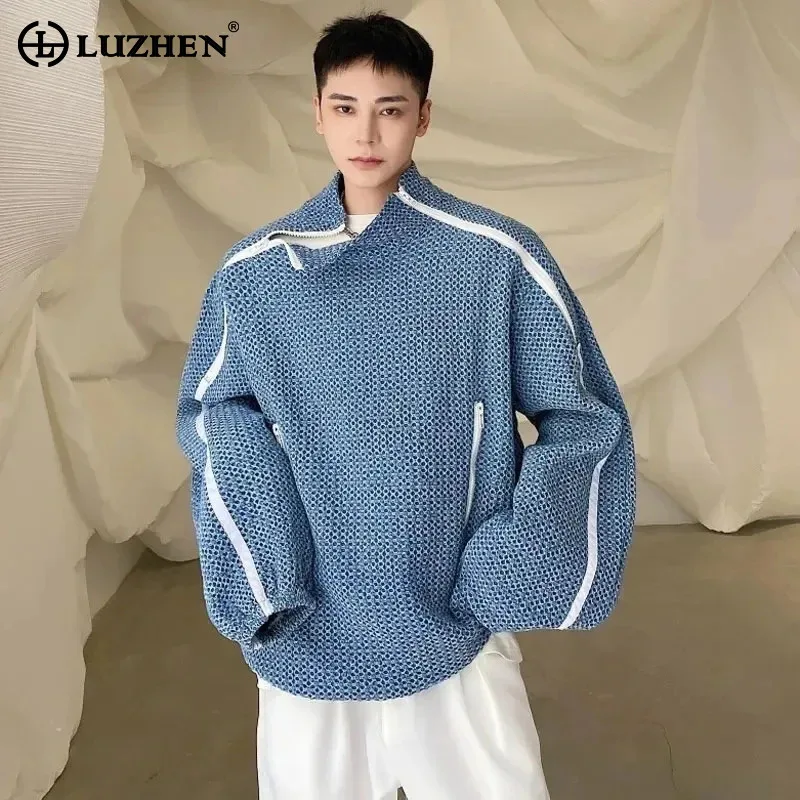 

LUZHEN 2024 New Zipper Splicing Design Sweatshirt Trendy Handsome Men's Street High Quality Tops Pullover Korean Clothes LZ2542