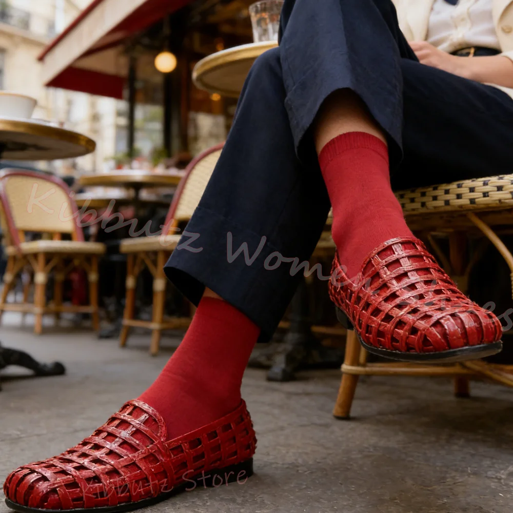Knit Slip On Sandals Breezy Openwork Mesh Flat with Comfortable Shoes Lightweight Breathable Casual Shoes Women Fashion Elegant