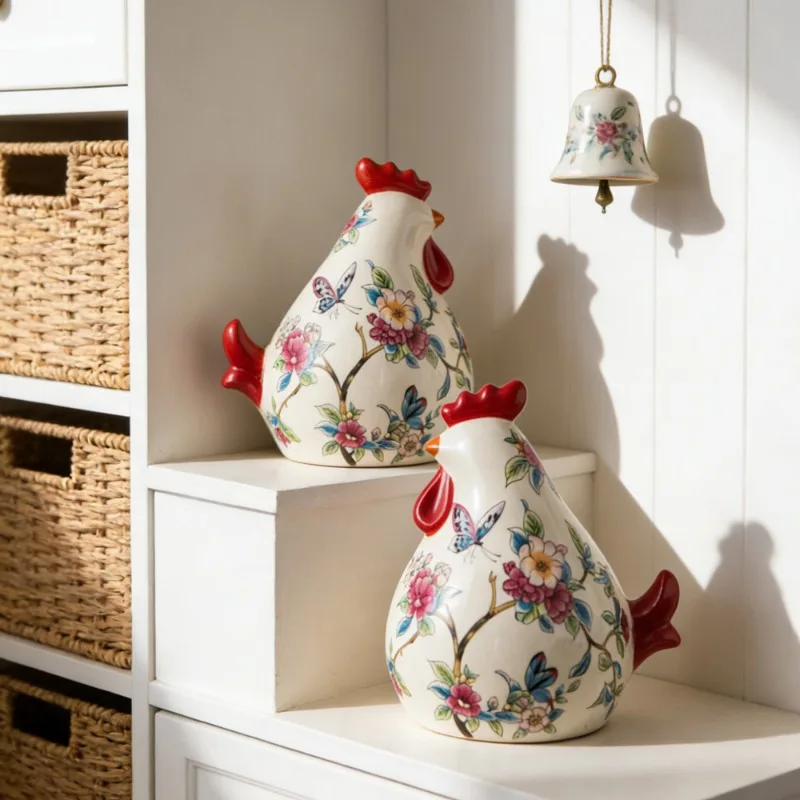 

Retro Ceramic Painted Rooster Handicrafts Living Room Entrance Home Decoration 2026 Статуэтки Кошек تحف كبيره للمنزل