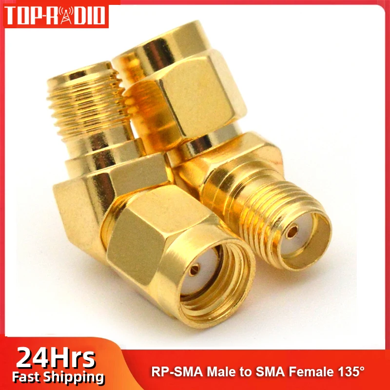 RP-SMA Male to SMA Female 135 Degree Bevel Connector Brass Copper RF Coaxial Adapter for WIFI image transmission FPV