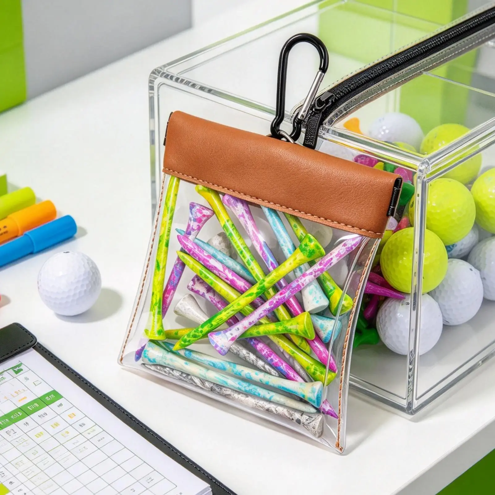 Self-Closing Golf Tee Bag Clear Golfer Accessory Organizer Portable Golf Tee Storage Bag for Driving Range Backyard