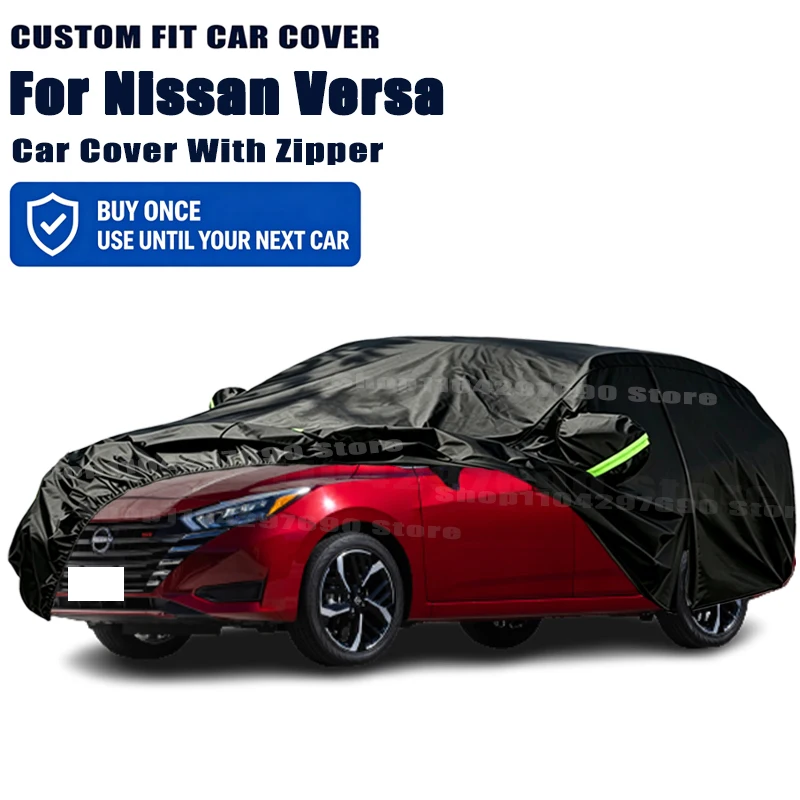 For Nissan Versa Outdoor Full Car Cover With Zipper Snow Cover Sunshade Waterproof Dustproof Exterior Protection