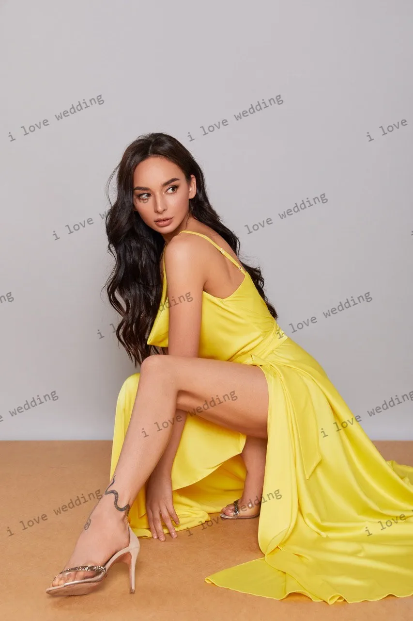 

Yellow Sleeveless Prom Dresses 2025 Satin A-Line Elegant Women Party Dress For Women Pleated Formal Gowns For Women Customized