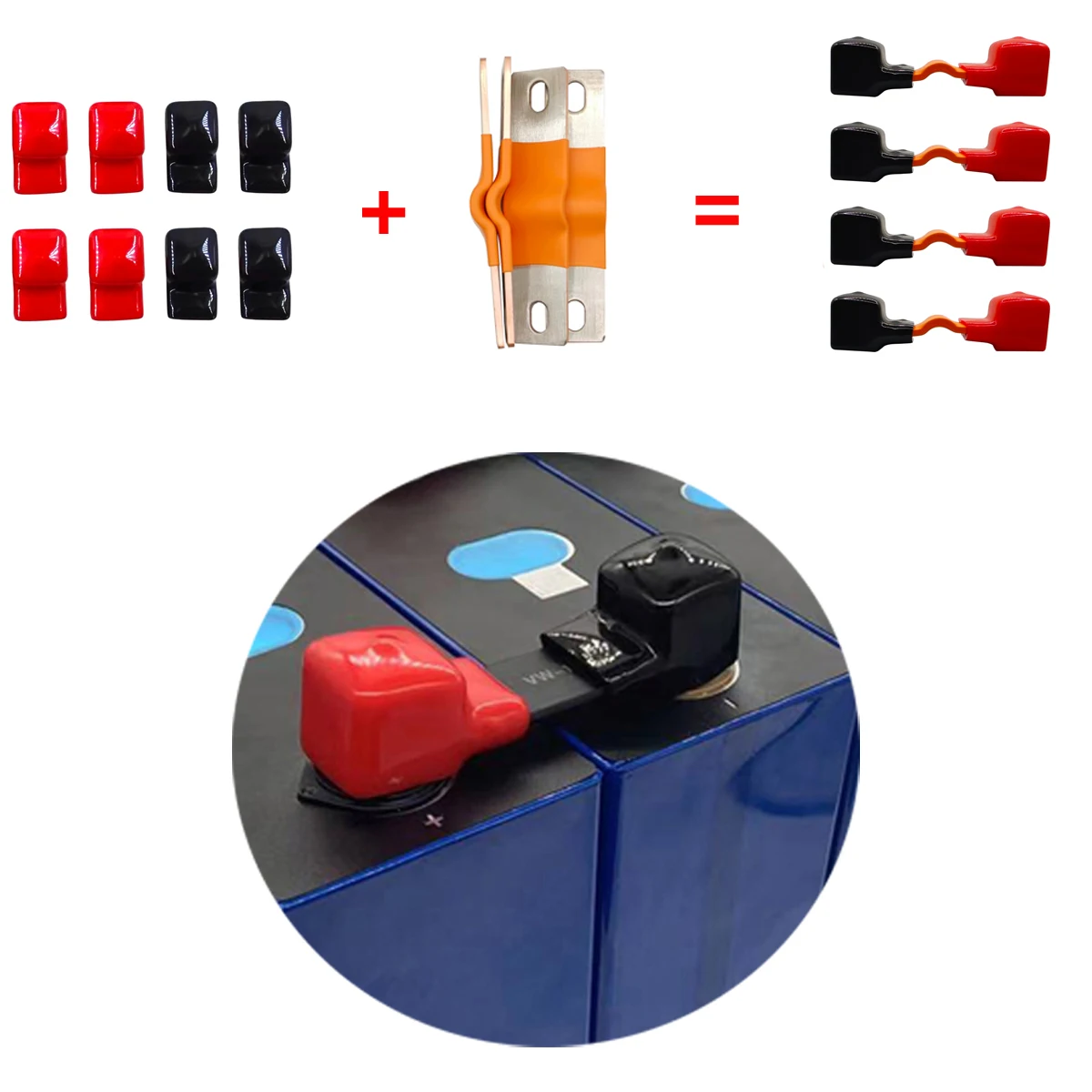 EZKABO Flexible Busbar Lifepo4 Battery Terminal Lithium Bus Connecting Bar Insulation Nuts PVC Covers Flexible Boots Protection