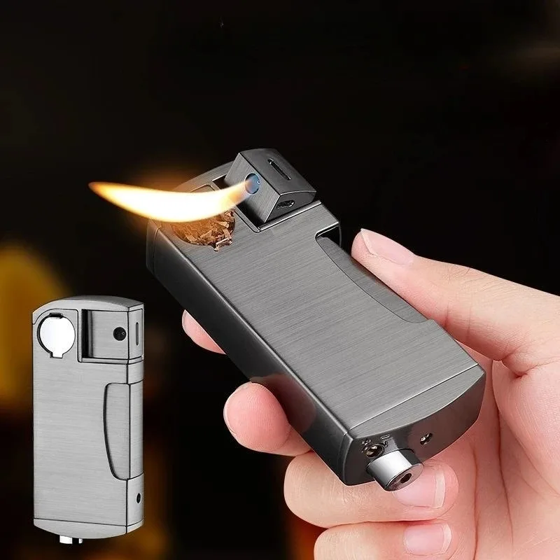 Metal Pipe Butane Gas Lighter, Creative Retro Side, Mechanical Press Ignition, Inclined Flame, Metal Tool, Men's Gift