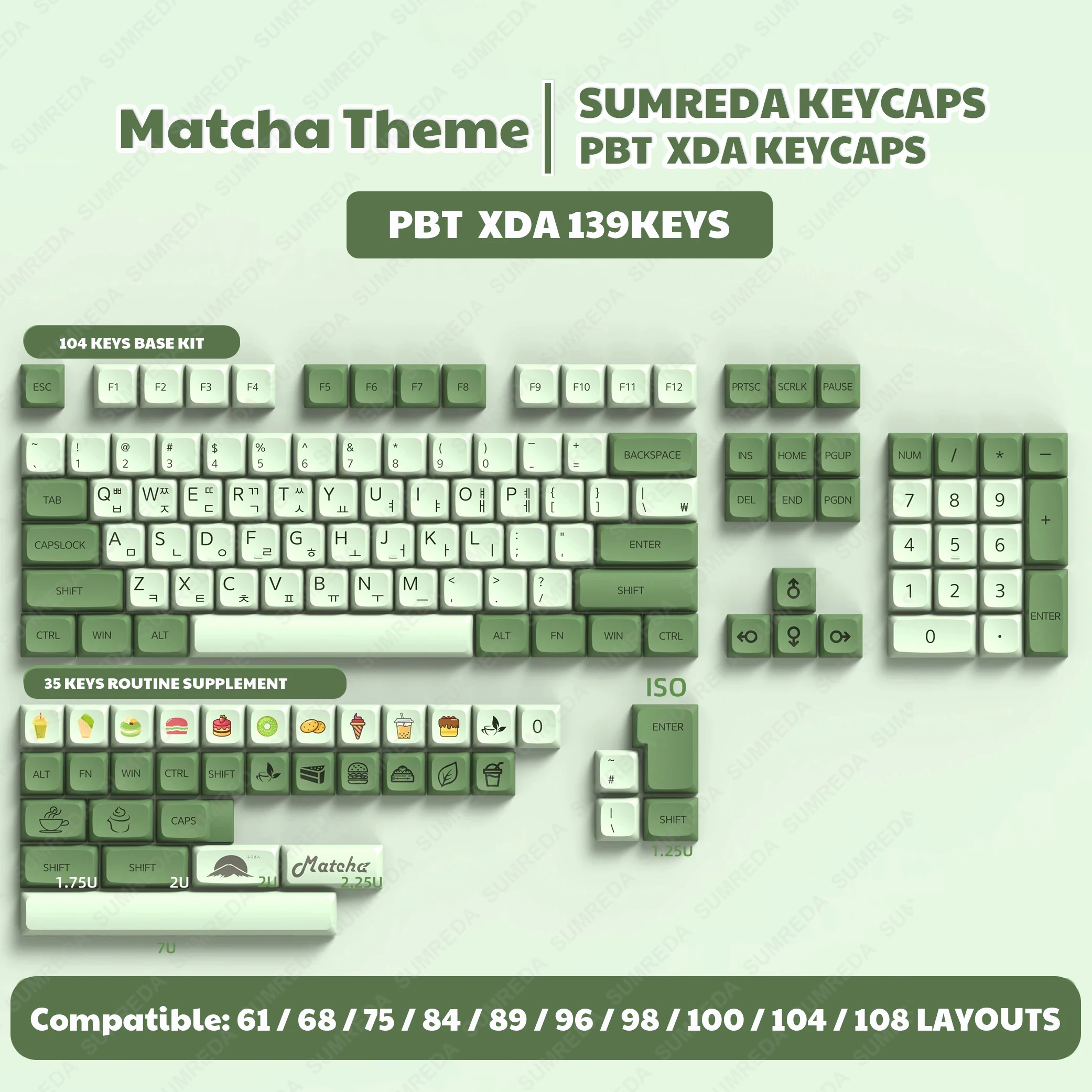 Sugar65 LEOBOG Hi8 Hi75 Keyboard Keycaps Matcha PBT XDA Profile  Portuguese Korean Russian Spanish Keycaps For WOB RAINY75