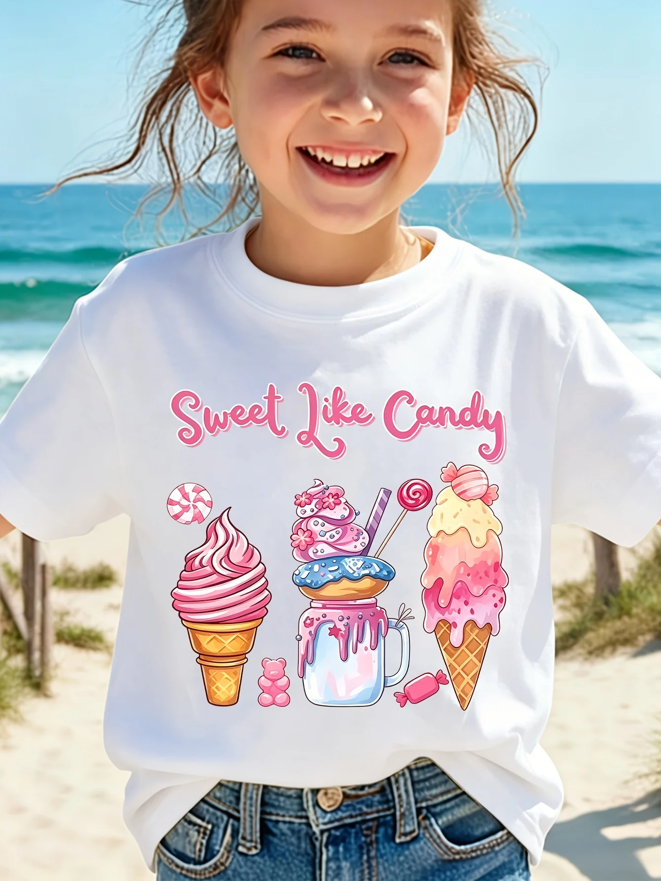 Parent Child Matching Tee Sweet Like Candy Ice Cream Graphic Short Sleeve Cotton T Shirt Girls Boys Kids Summer Casual Wear