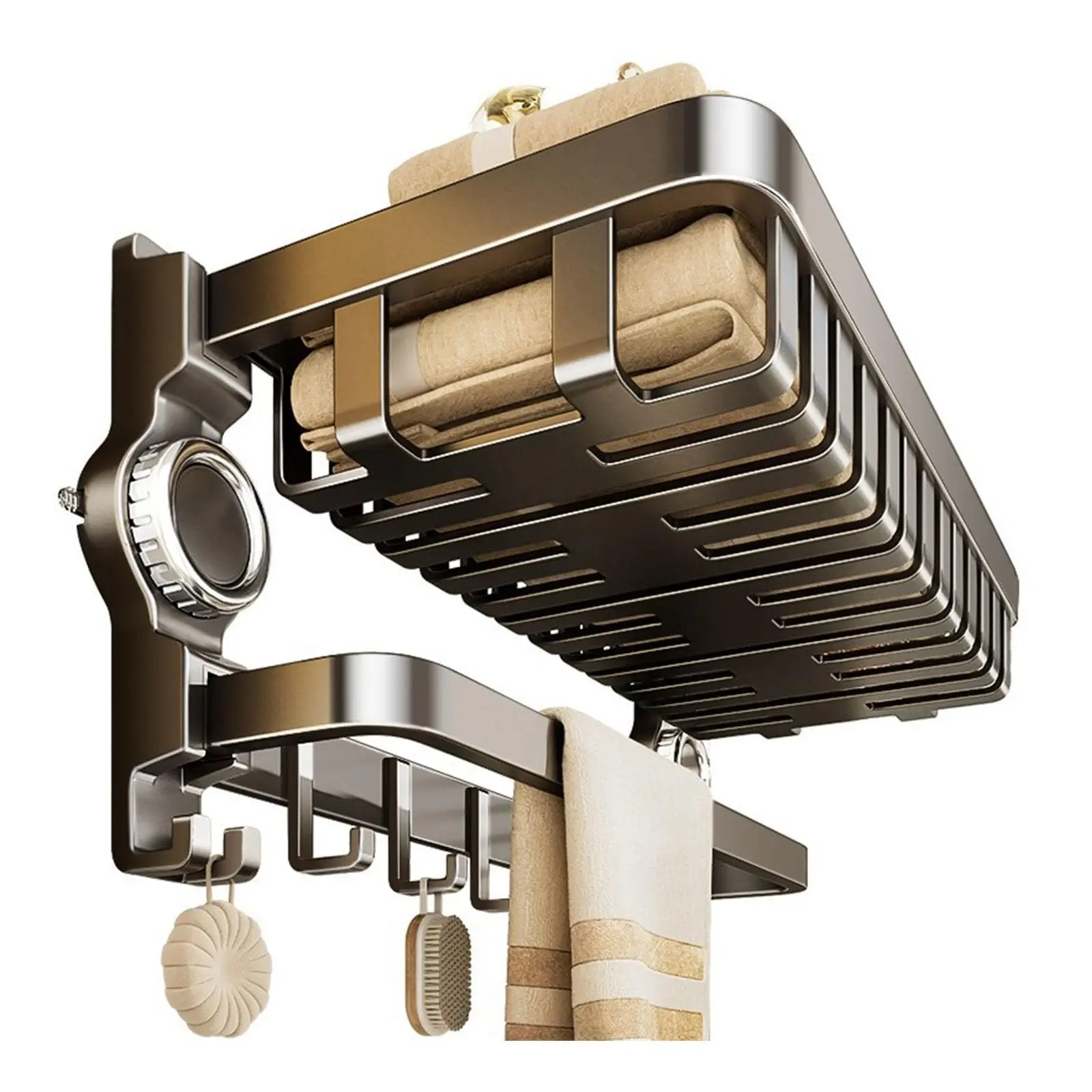 

Suction Cup Towel Rack for Bathroom – 2-Tier Aluminum Alloy Towel Shelf with Towel Bars – No Drill Wall Mount, Space Saving