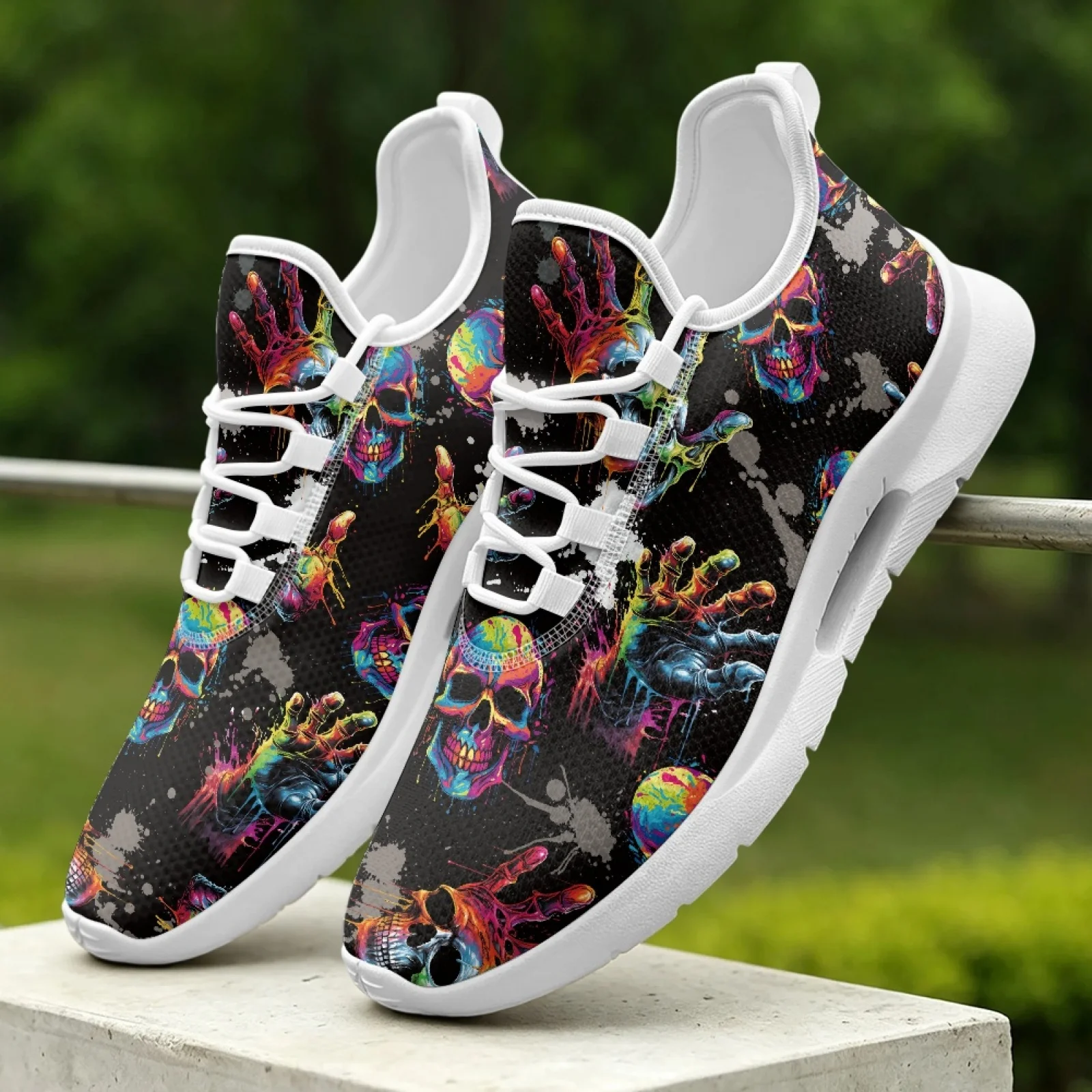XIXIRIMIDO Women's Lace-up Casual Shoe Nurse Shoes Women's Sandals Men's Sneakers and Casual Shoes Tenis Feminino Rose Skull