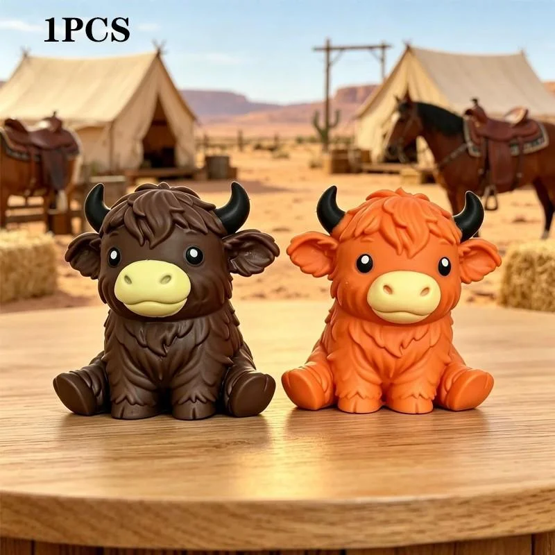 Cute Fluffy Highland Cow Squeezy Toy, Fun Fidget Squishy for Stress Relief, Soft Rebound Cow Stress Ball, Kawaii Anxiety Relief