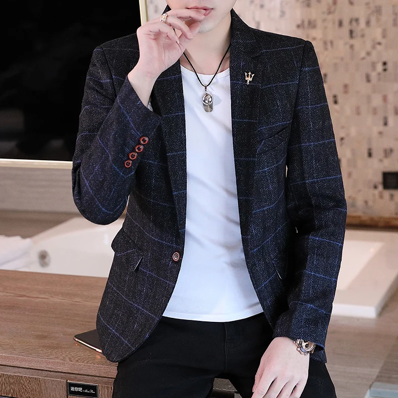 2023  Men Blaze Fashion Handsome All Fashion Handsome Korean Version Slim Boutique Business Leisure Four Seasons  Polyester