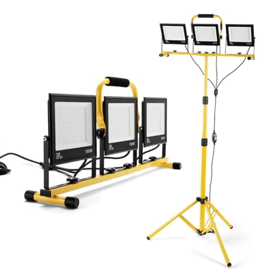

30000 Lumen Work Lights with Stand 3 Adjustable Head LED Work Light with Adjustable and Foldable Tripod Stand Waterproof Lamp w