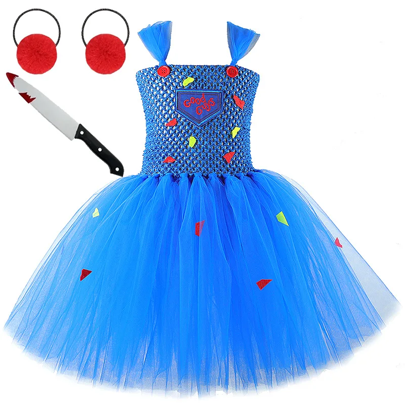 Children Halloween Chucky Costume For Baby Girls Horror Ghost Doll Killer Fancy Tutu Dress For Kids Carnival Party Joker Outfit