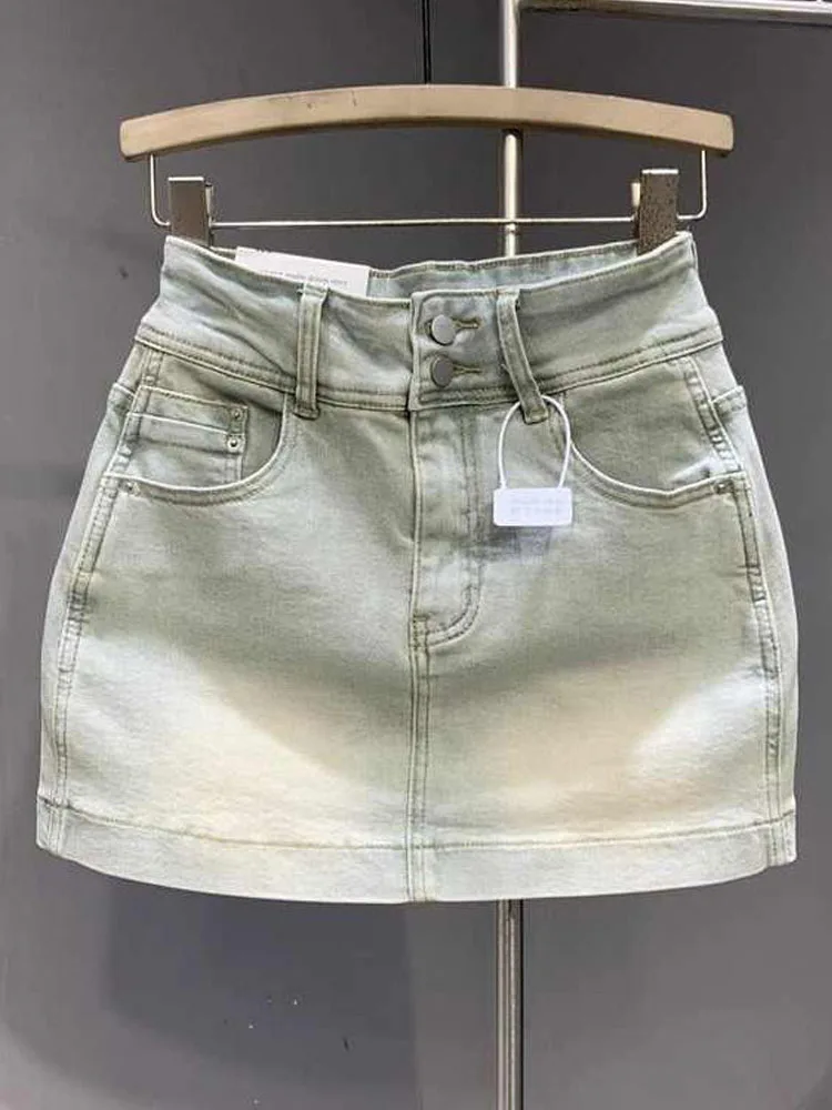 

Korean Style High Waist Denim Skirts Women's Summer Versatile Casual Solid Color A-Line Jean Skirt 2026 New Vintage Mini Skirts