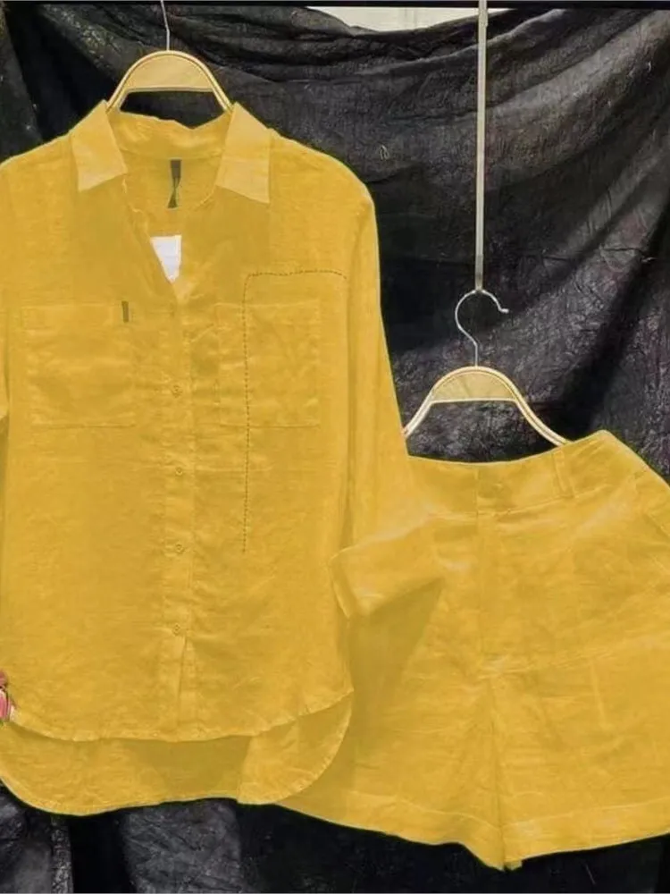 موضة جديدة قميص أبيض طويل الأكمام والسراويل قطعتين مجموعات امرأة ربيع الخريف القطن الكتان عادية المنزل 2 قطعة مجموعة للنساء