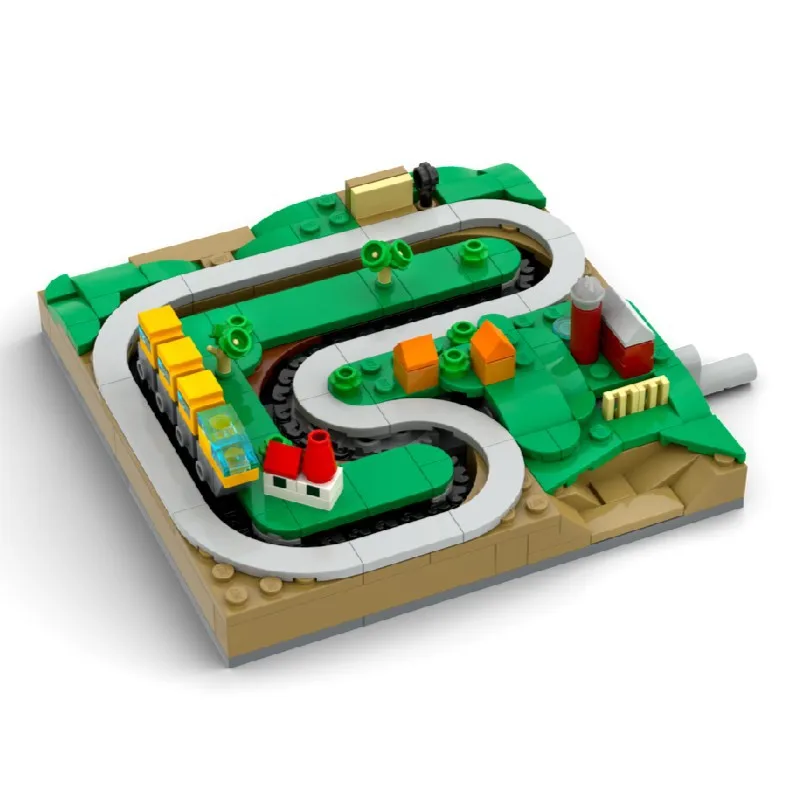 รถไฟจิ๋ว MOC สร้างสรรค์ แบบหมุนมือ ชุดตัวต่อรถไฟเมือง ของเล่น DIY สำหรับเด็ก เป็นของขวัญ