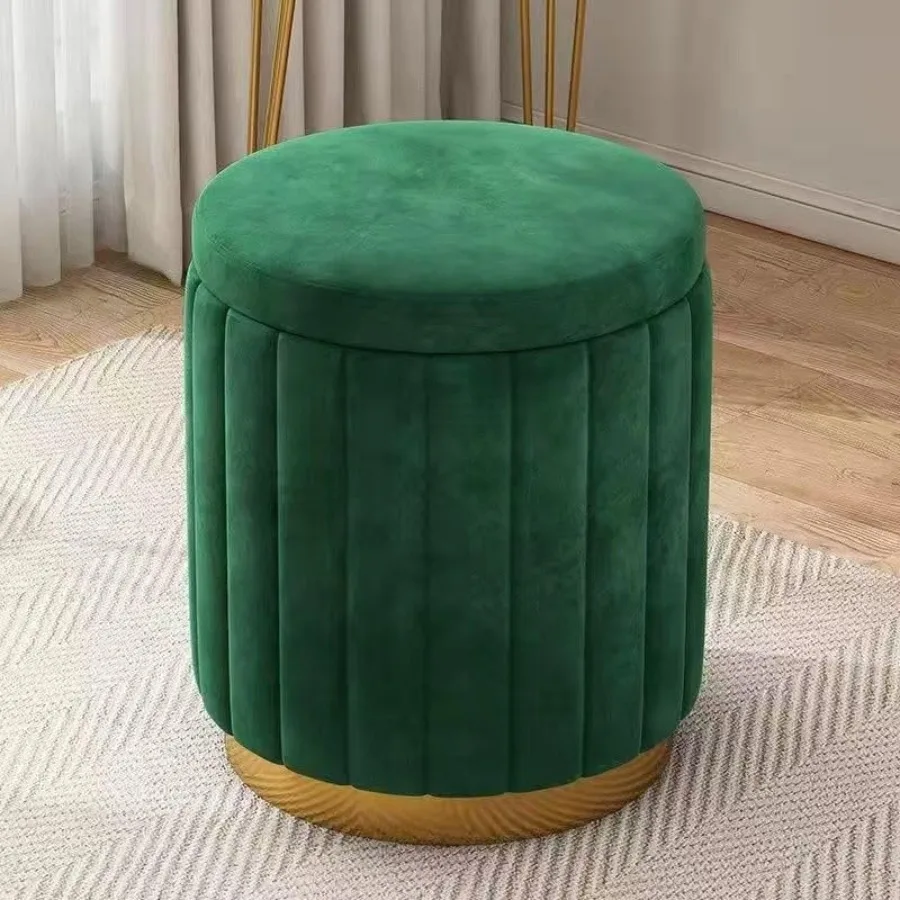 

Modern Velvet Storage Ottoman, Round Vanity Stool with High Resilience Sponge, Multifunctional Footrest Makeup Chair with Woode