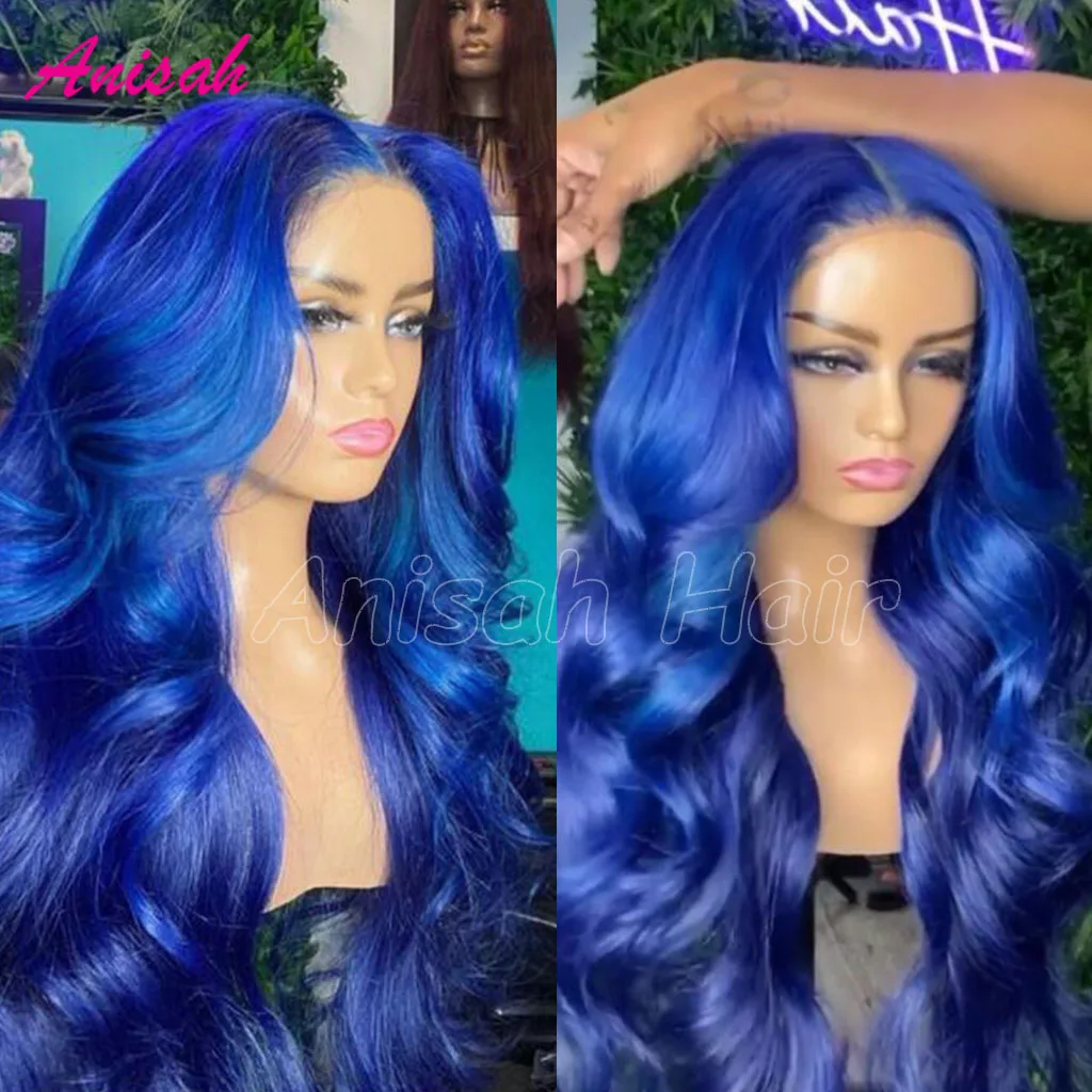 Glueless Blue Body Wave Lace Front Human Hair Wigs for Women 13X4 13X6 Transparent Lace Frontal Wigs For Women Pre Plucked