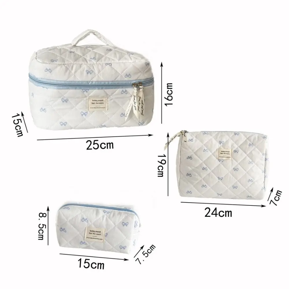 Borsa per cosmetici portatile da donna con fiocco blu Borsa da viaggio di grande capacità Borsa portaoggetti Astuccio per matite Borse per il lavaggio con cerniera Regali