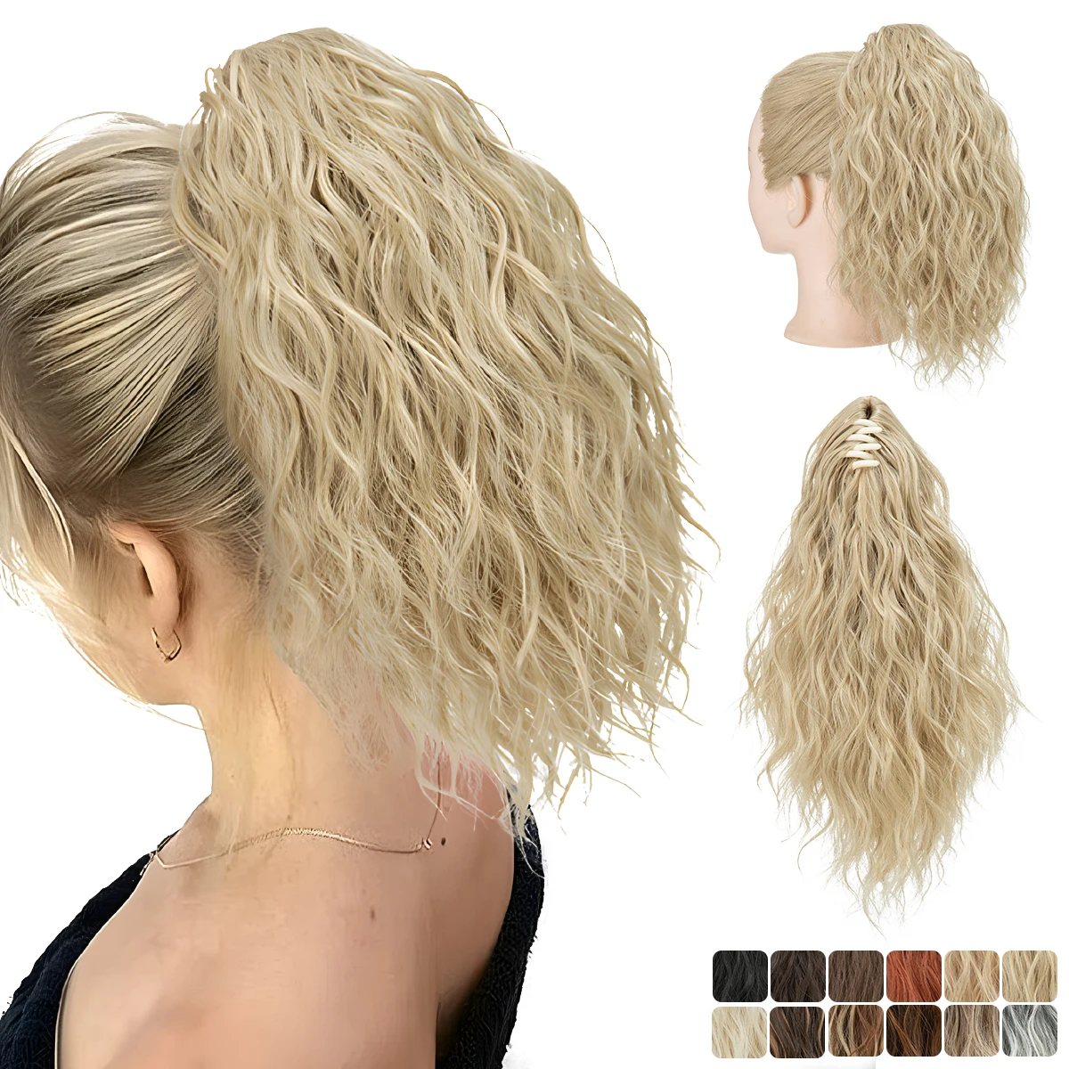 

13 Inch Synthetic Claw Clip In Ponytail Curly Blonde Brown Short Hairpiece Fake Fluffy Hair Tail False Pigtail Hair Extensions