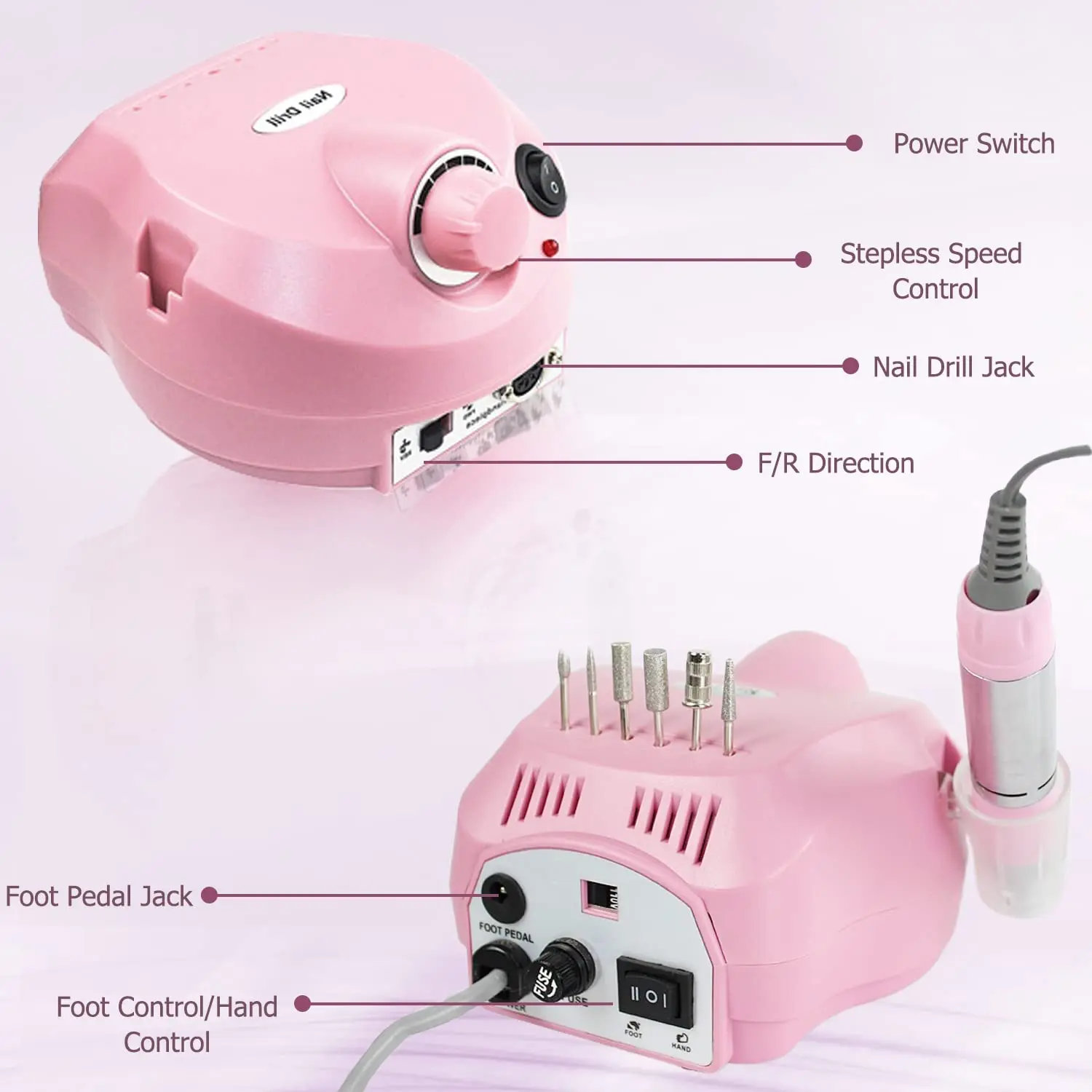 Professionele nagelboormachine met voetpedaal Elektrische nagellakboor voor acrylnagels Manicure Pedicure Gereedschap voor salon