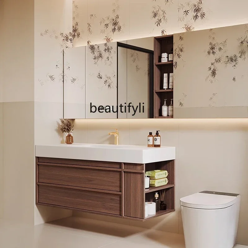 

Medieval style, rock slab hot bending bathroom cabinet combination bathroom washstand customized model