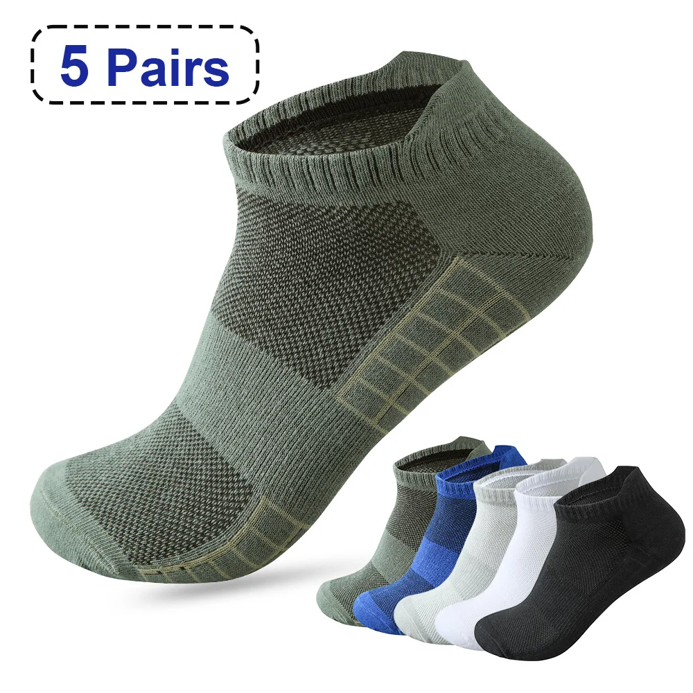 Calcetines tobilleros de algodón transpirable para hombre, medias deportivas de malla, informales, corte fino, talla 38-45, alta calidad, 5 pares