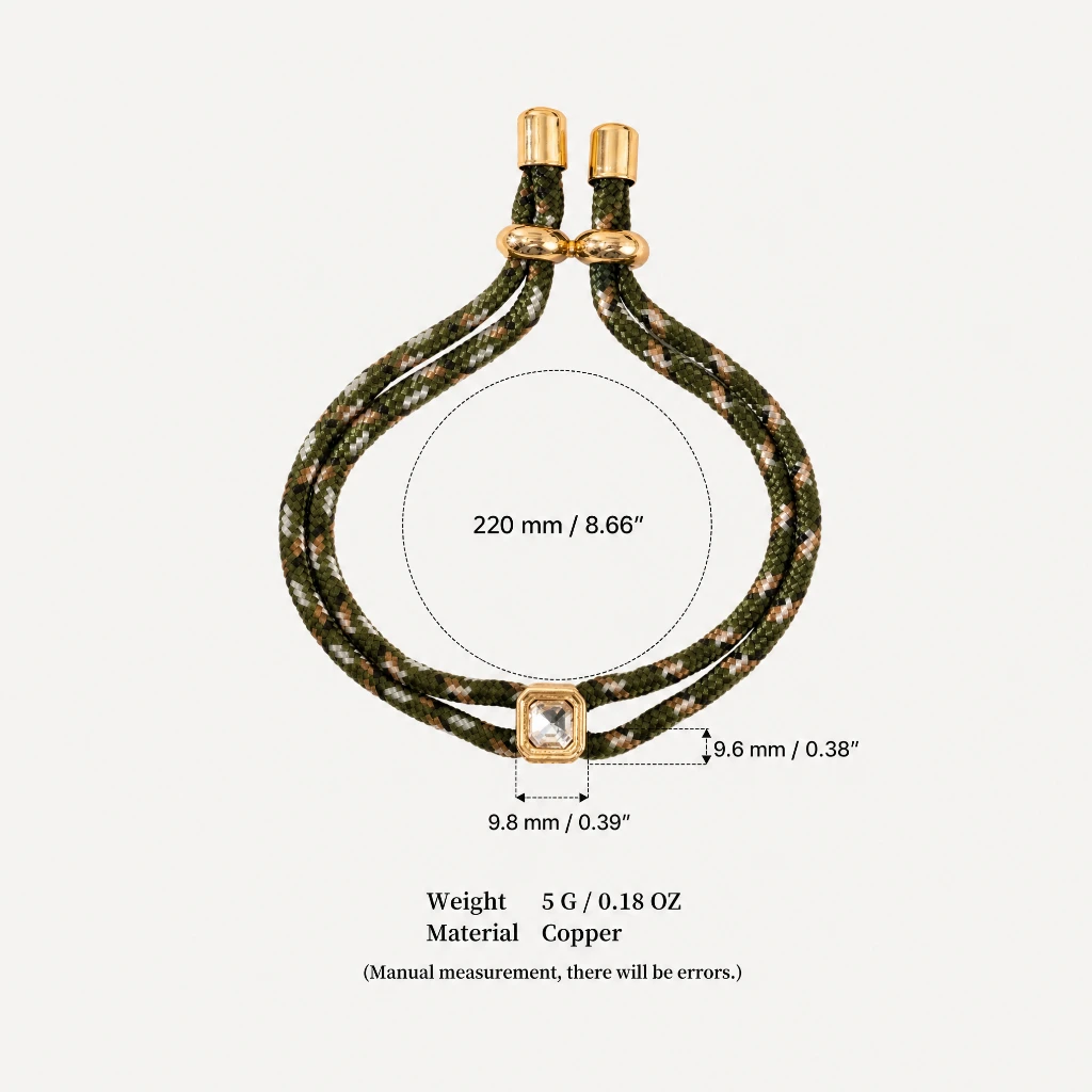 Verstellbares Geflochtenes Seil-Armband Quadratischer Kristall-Charm Gewebtes Schnur-Armband Damen Mode Täglicher Schmuck Geschenk – Detail 7