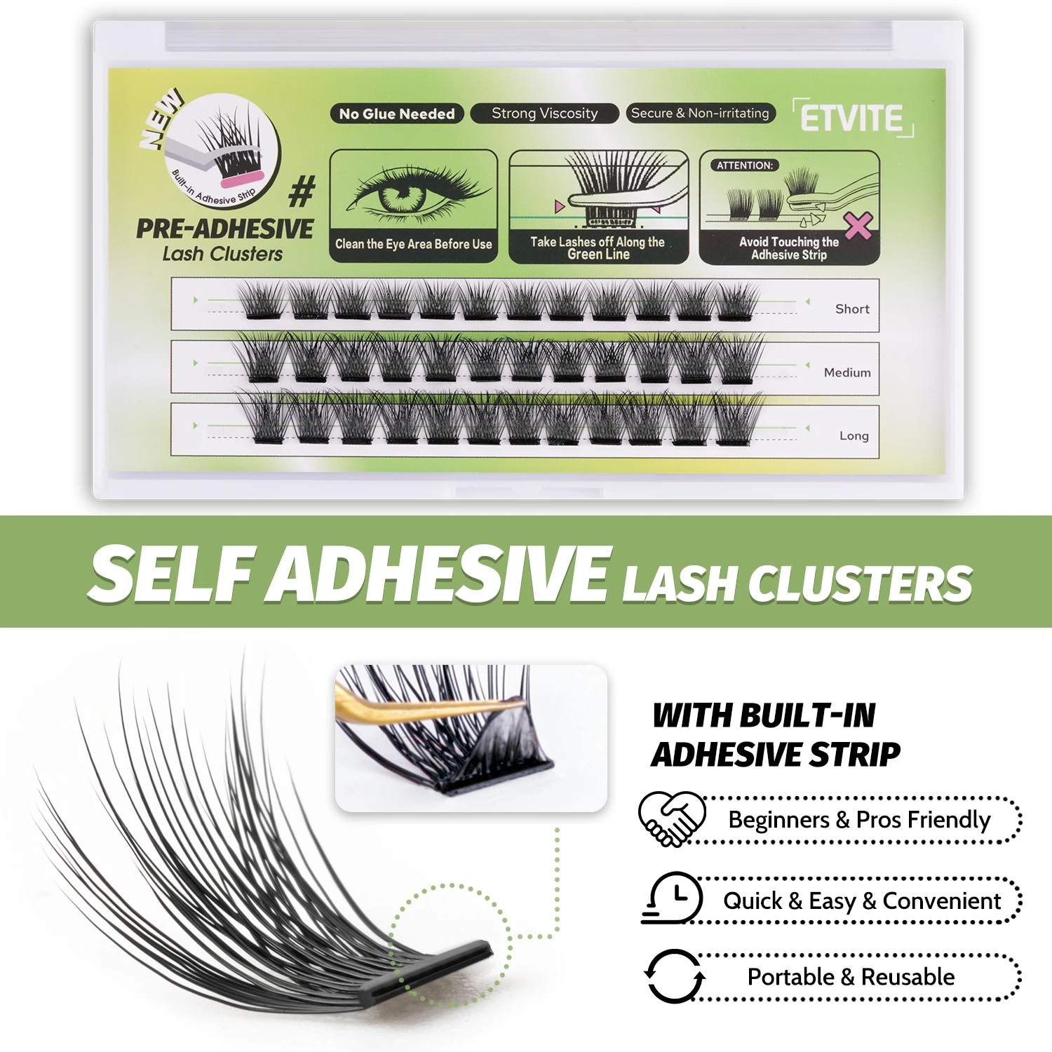 Self-adhesive false eyelashes 36 clusters of false eyelashes without glue false eyelashes thick and natural and easy on the eyes