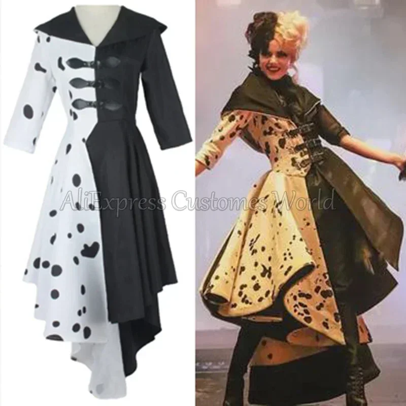 Queen DeVil Cruella 101 Cani Cos Spot Dress Anime 101 Cani Crudelia Costume Cosplay Halloween Outfit Mantello Vestito Per Le Donne Adulte