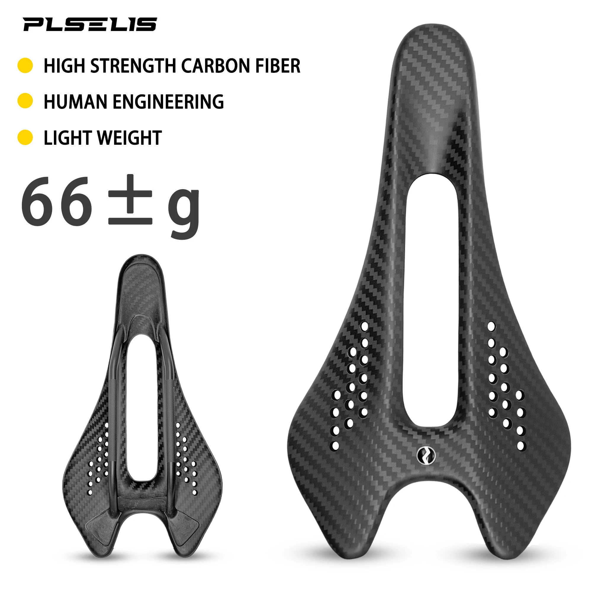 Plselis Leichter, hochfester Rennradsattel aus Kohlefaser, 56 g, hohl, atmungsaktiv, ergonomisches Sitzkissen 3005
