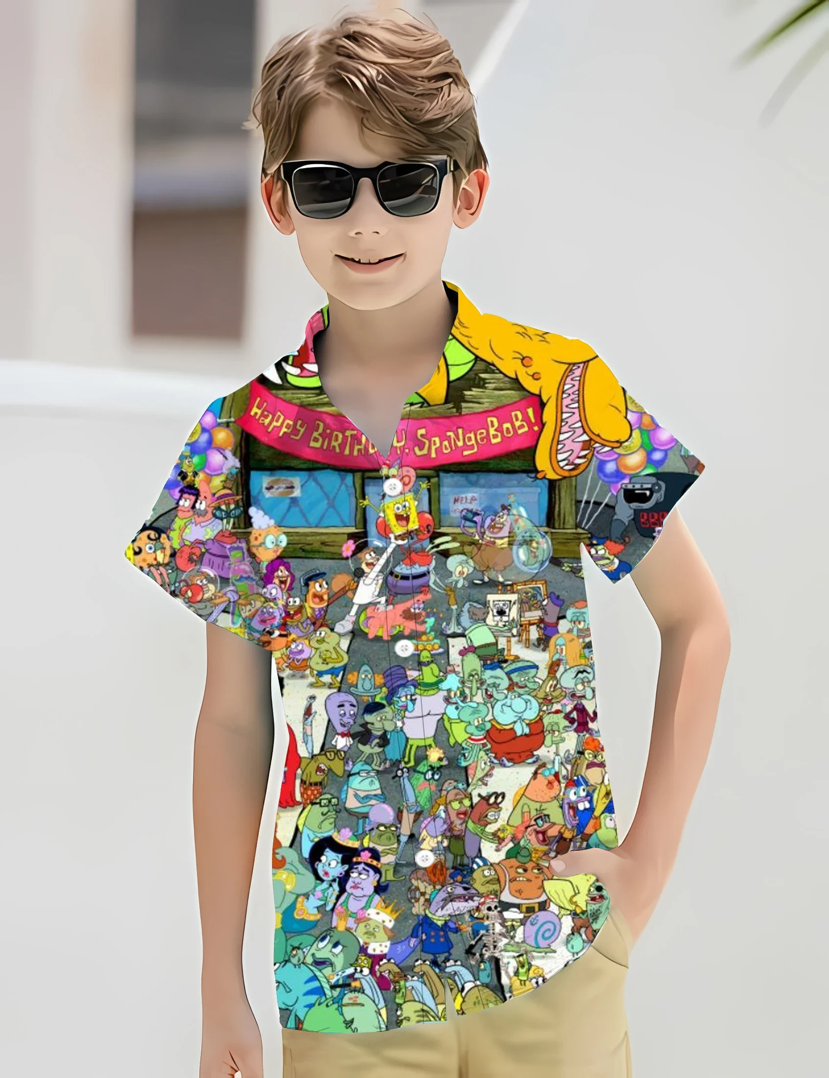 3D Funny Spongebob Squarepants Shirts For Children Casual Clothes Streetwear Blouses Cartoon Y2k Lapel Blouse Button Tops 