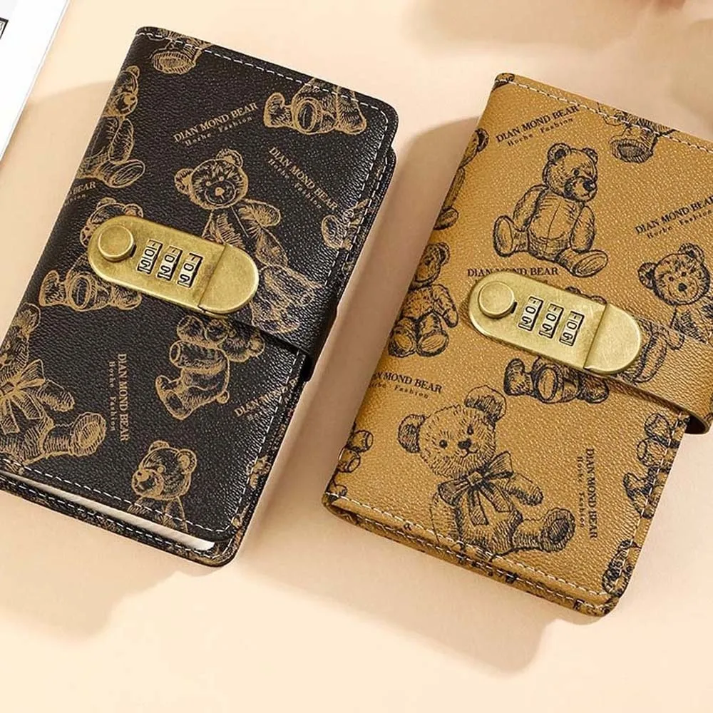 A6 Code Notebook for Money Anti-splash Water Cartoon Bear Printed Cash Budget Ledger Academic Weekly Agenda Diary Notepad