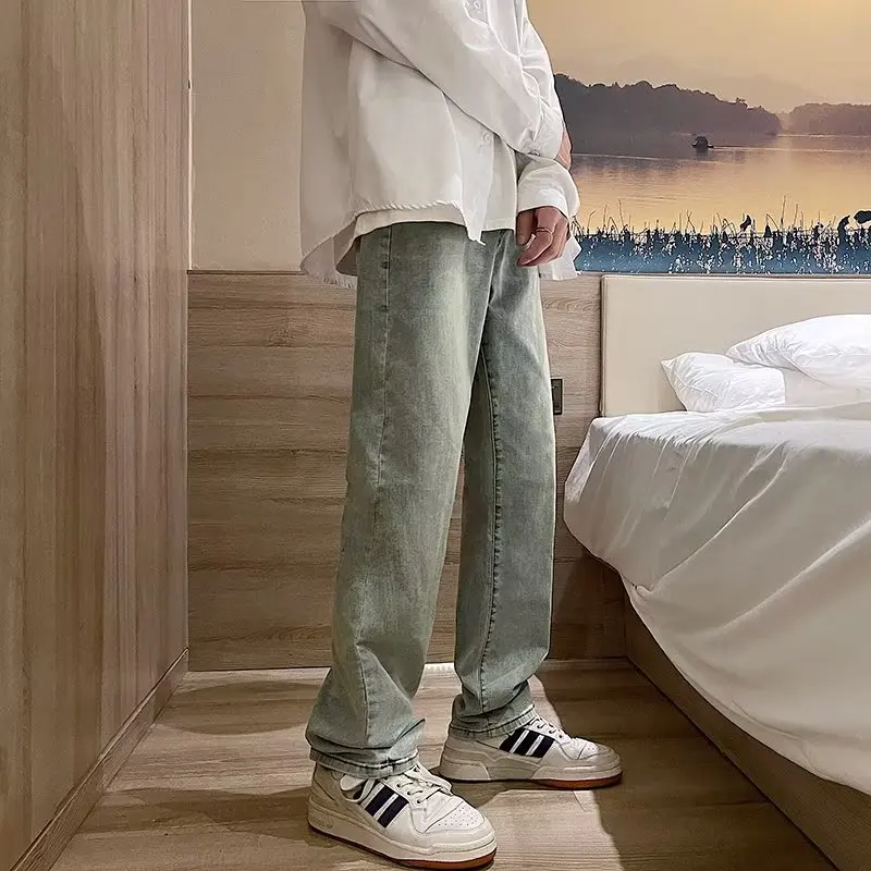 

Casual INS Jeans Men's Loose Wide Leg Pants Teenagers Straight Leg Casual Jeans Wear Resistant Micro Stretch Long Pants