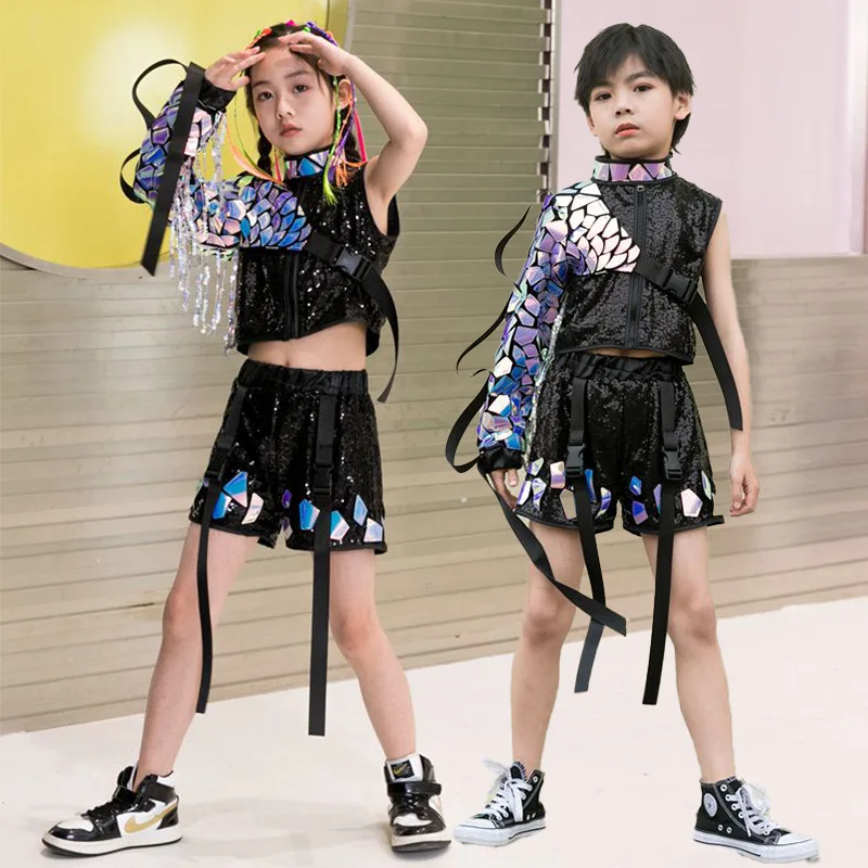 

Boys Girls Jazz Outfit Catwalk Show Dance Costume Modern Street Dance Children Tooling jumpsuits Hip Hop Set Kids Performance
