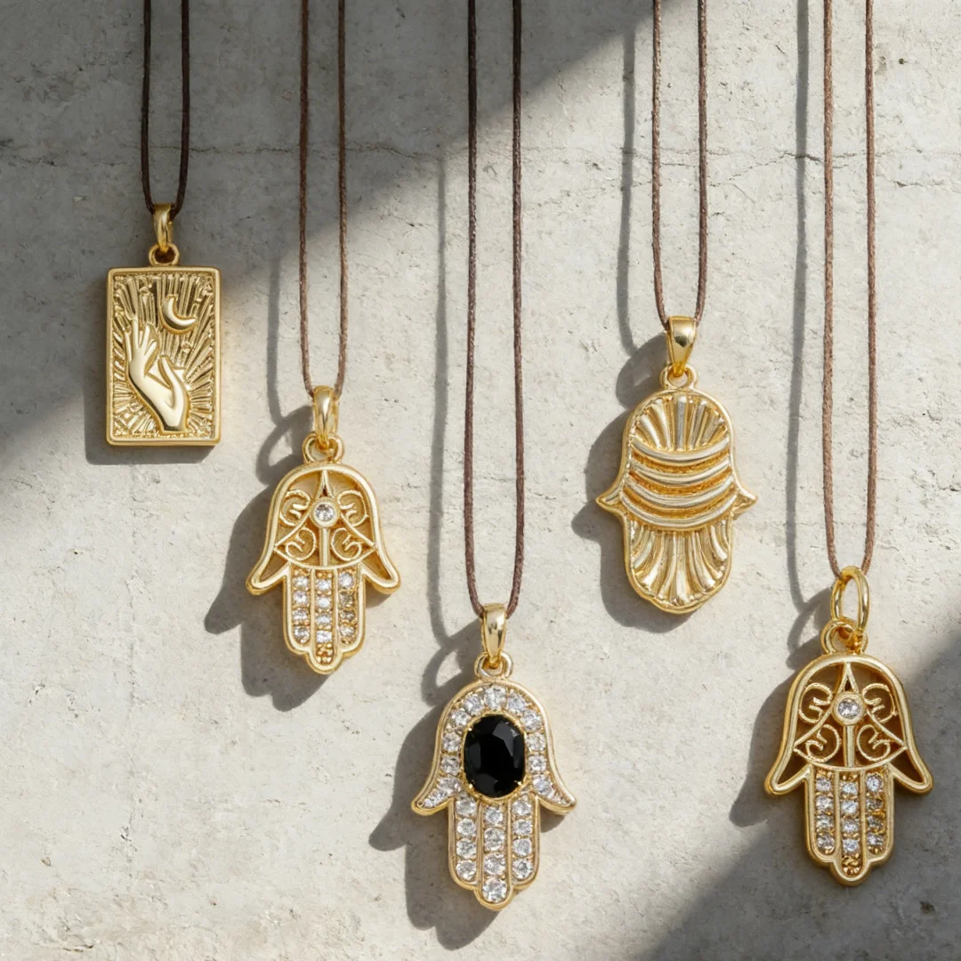 12Pcs Pendants Brass Cubic Zirconia Hamsa Palm Charms for DIY Jewelry Necklace Bracelet Making Trendy  Accessories for Men Women