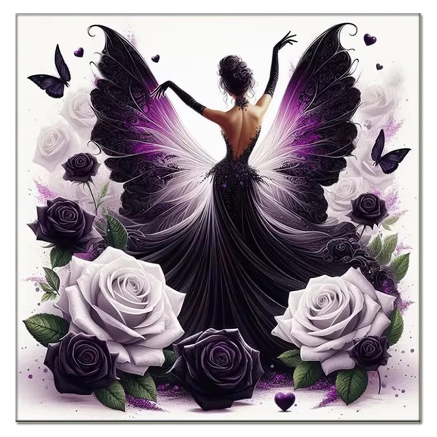 

Full Diamond Painting Kit Butterfly Rose 5D diamond embroidery Purple wings fairy Rhinestone mosaic for Home Wall Decoration art