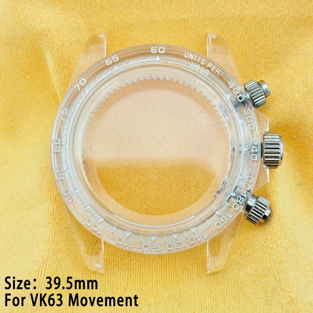 VK63/NH35 transparent case acrylic case 39.5mm/40mm color bezel case 20mm Strap High Quality High Quality watch case