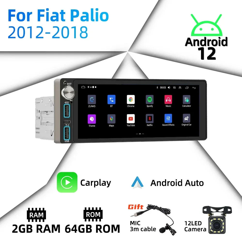 

6,86 "экран Android автомобильный мультимедиа для Fiat Palio 2012-2018 1 Din радио стерео головное устройство авторадио Carplay Android Auto GPS BT