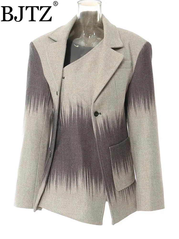 

BJTZ Loose Fit Irregular Button Elegant Woolen Coat New Lapel Long Sleeve Women Jacket Fashion Tide Autumn Winter 2025