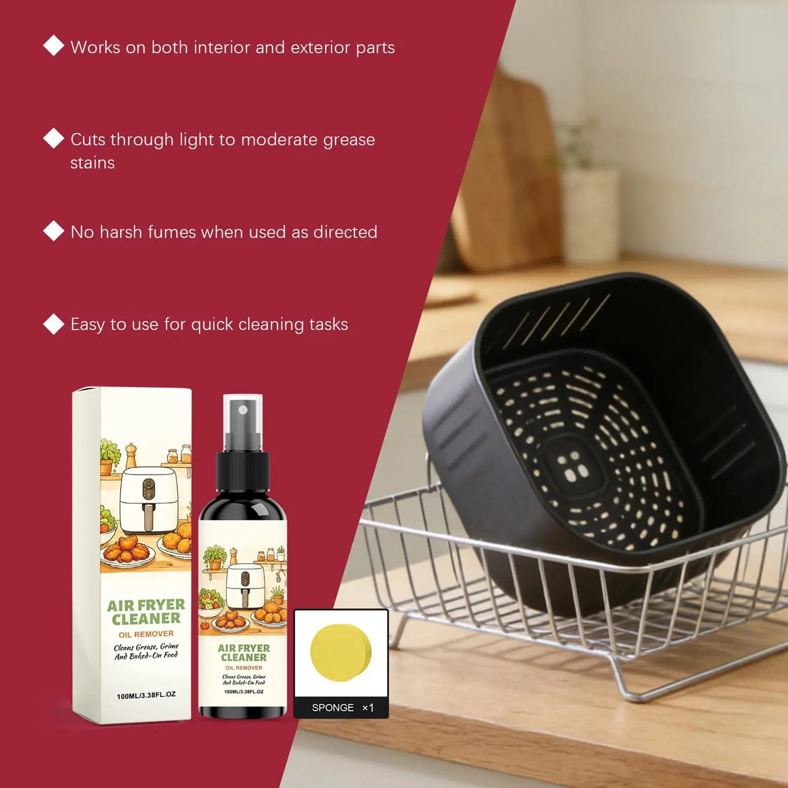 Air Fryer Cleaner 100ml Oven Degreaser Foaming Spray Powerful Stain Remover Kitchen Grease Purifier Countertop Solution