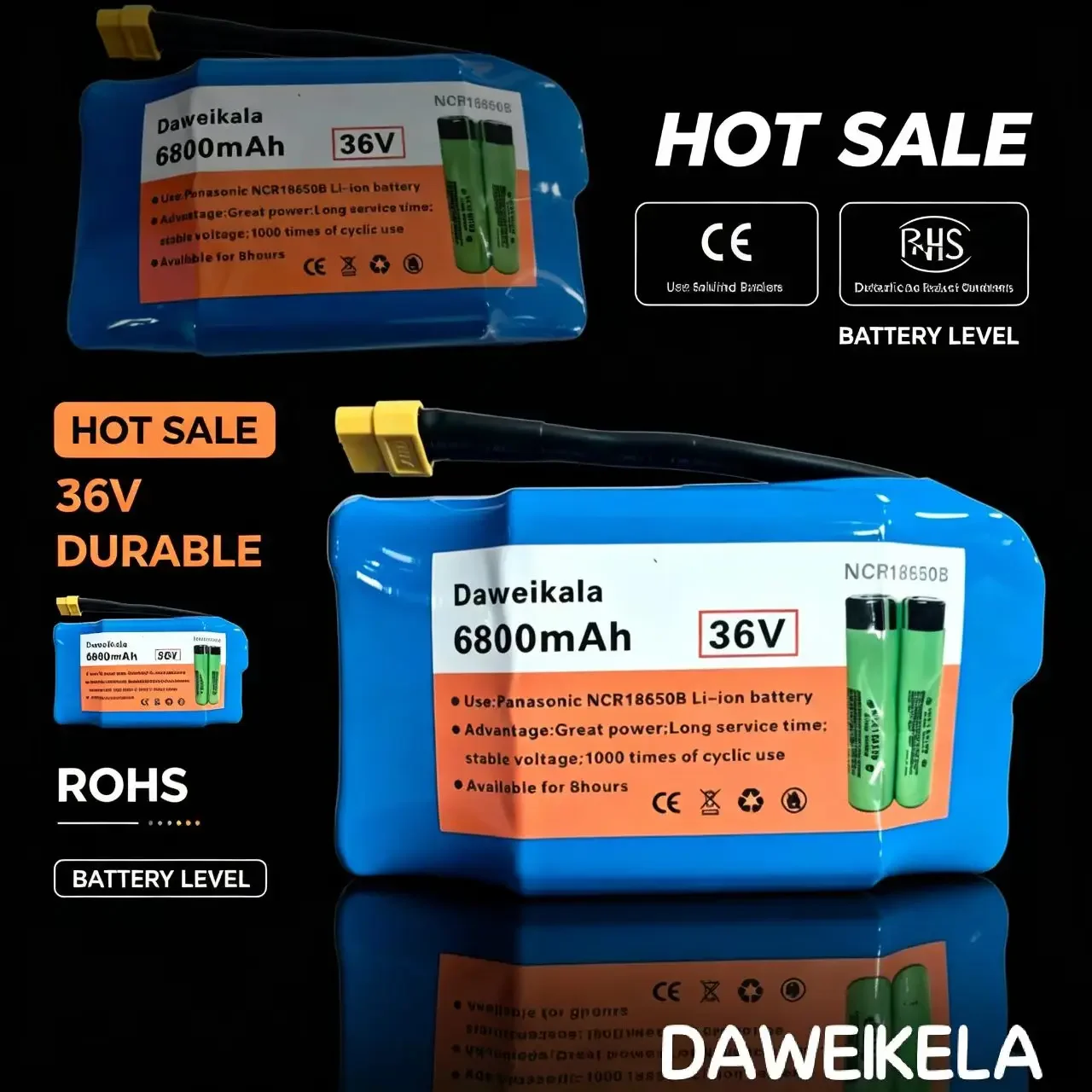 Batteria ricaricabile agli ioni di litio 36V di qualità superiore, 6800 mAh, 6,8 Ah, per hoverboard e monociclo elettrico con sistema di auto-avviamento.