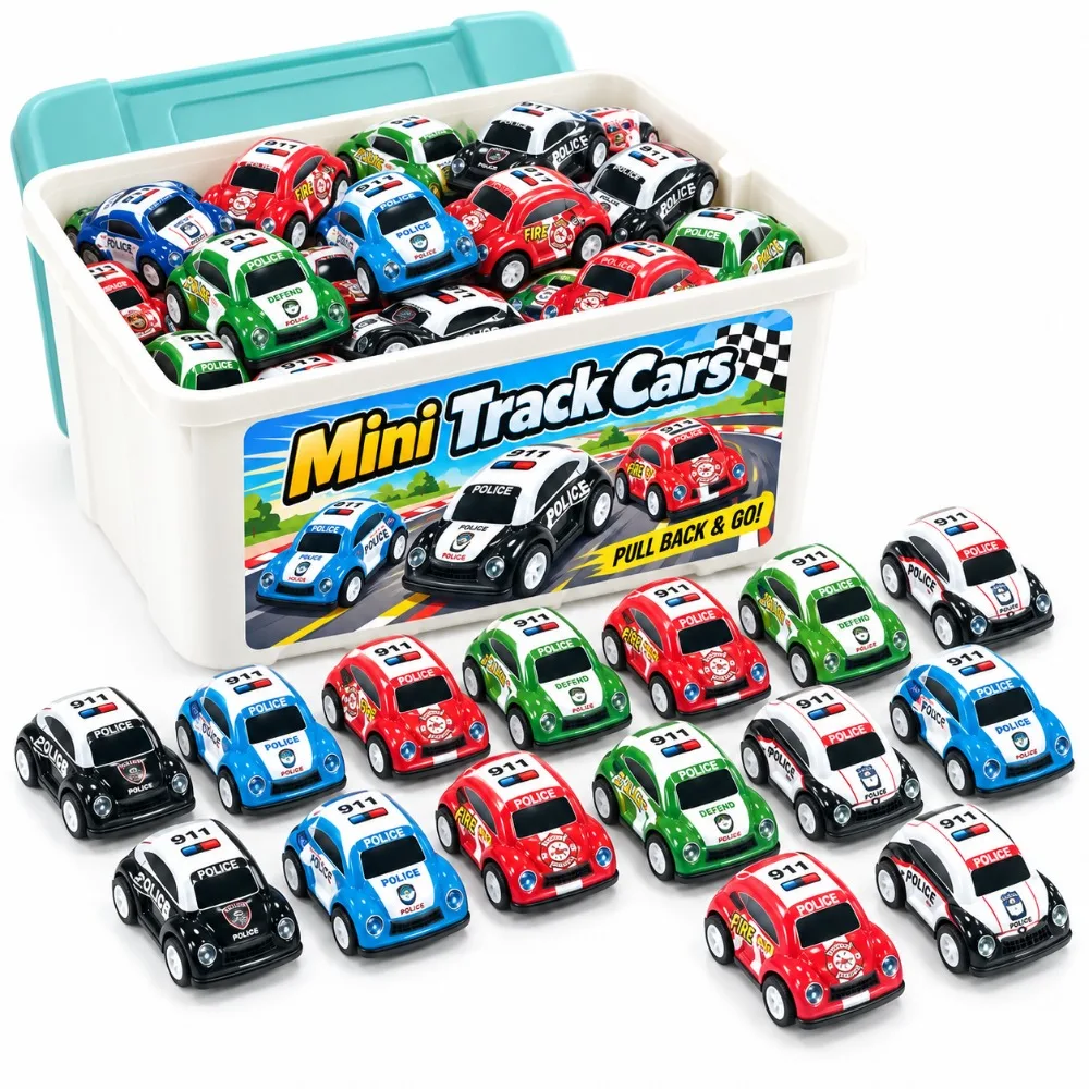 Mini Track Cars, Pull Back Toy Cars, Random Color and Style, Multi-Item Party Favor Packs, Back-to-school Season