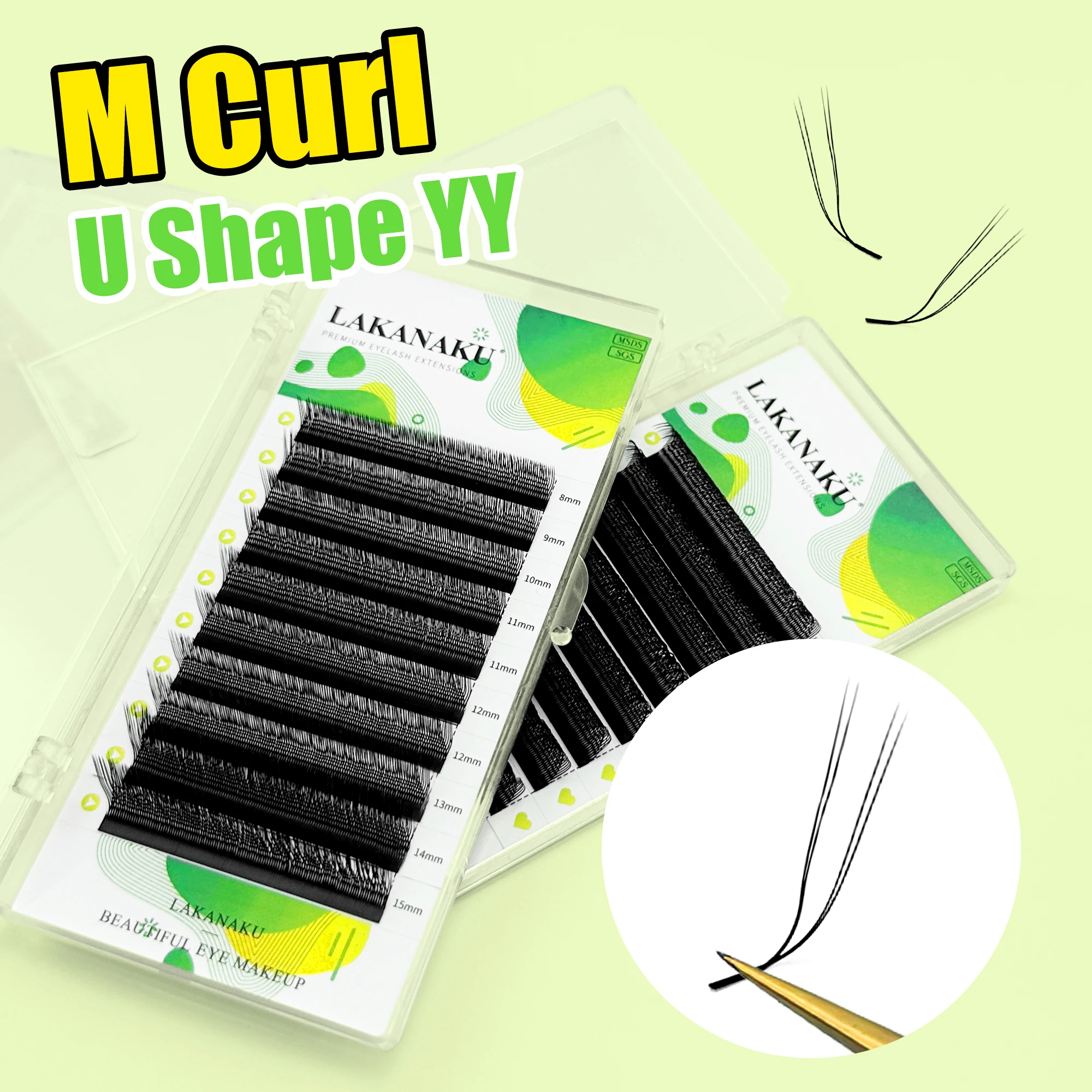 

LANAKAU M/B/C/D Curl U YY Shape Lashes Natural Soft Fio YY Volume Brasileiro Lashes Extension