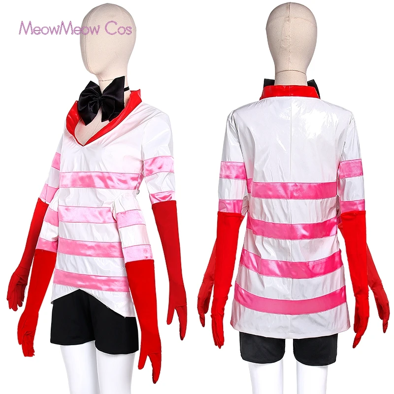 

Angel Dust ANGLEDUST Cosplay Costume Hazbin Uniform Stripe Suit Demon Hotel Halloween Carnival Helluva Anime Cosplay Clothes